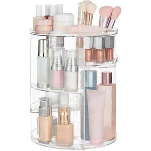 360 rotating makeup organizer large capacity clear cosmetic skincare storage